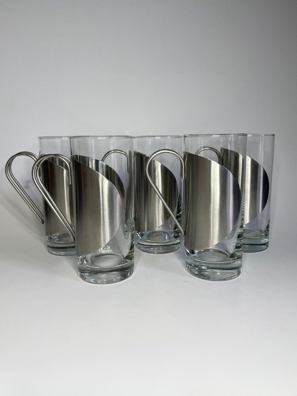 Vintage 90s IKEA Hugin Glass Coffee Mugs - Set of 5 with Stainless Steel Sleeves